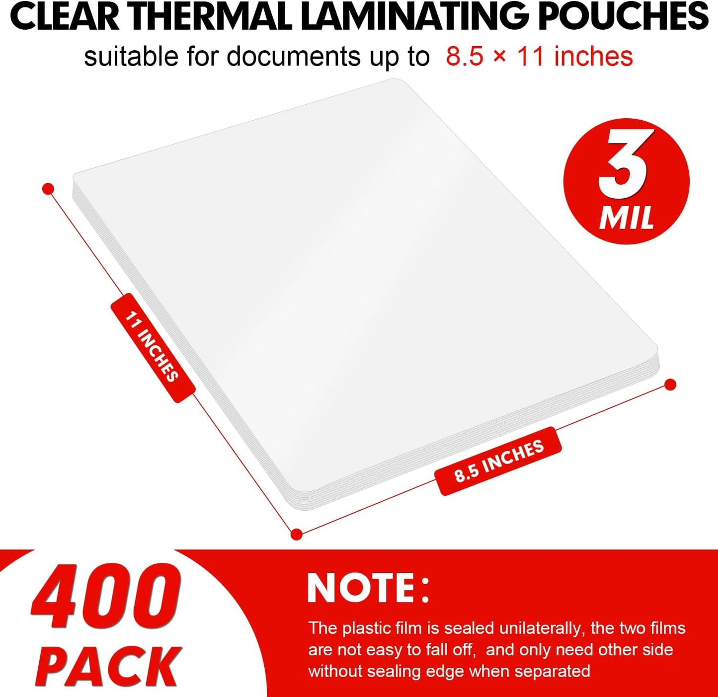 Laminating Sheets, 400 Pack Clear Thermal Laminating Plastic Paper Laminator Sheets, 9 x 11.5-Inch, 3mil, Ideal Office or School Supplies