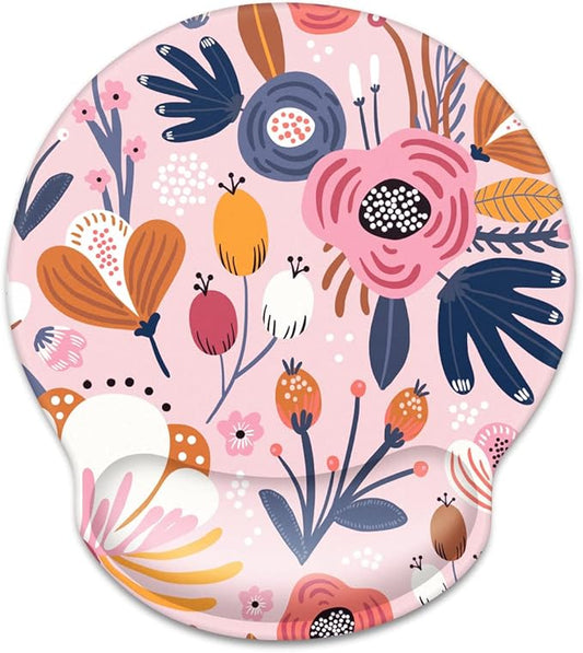 WAVEYU Ergonomic Mouse Pad with Wrist Support for Women Girls, Cute Pretty Mouse Mat Non-Slip Rubber Base Mousepad for Desk Laptop Gaming Working Computers Easy Typing & Pain Relief, Pink Flower