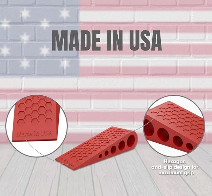 Door Stoppers Red for Bottom of Door Premium Floor Rubber Door Stop Wedge Made in USA Heavy Duty Honeycomb Design for Carpet, Tile, Ideal for Home, School, Commercial