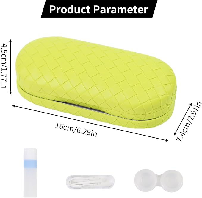 2 in 1 Contact Lens Case and Eyeglasses Case for Women Men Kids, Double Sided Hard Shell Portable Glasses Travel Holder with Built-in Mirror, Contact Lens Box Storage Kit, Lime