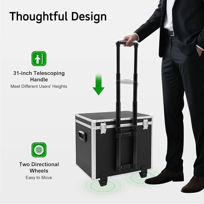 Mobile Business Case,Rolling Business Case,Portable File Storage Box,Black | Locking Hand pull File Case,Dual 3-Digit Password Locks Secure Contents,2 Wheels,31" Telescoping Handle Easy Roll 19x15x16"