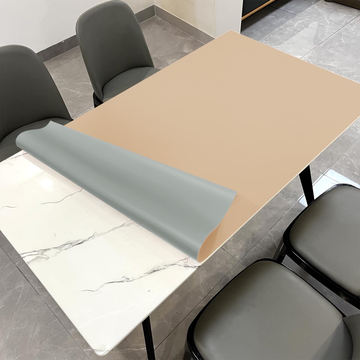 Leather Table Pad,1.8mm Thick,40x90 Inch,Dining Table Pad,Table Pads for Dining Room Table Rectangular,Table Pads for Dining Room Table,Dining Table Cover(Light Brown+Gray,40x90)
