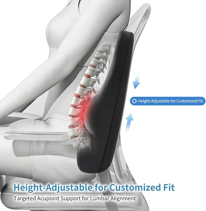 Lumbar Support Pillow, Memory Foam Back Support for Office Chair | Ergonomic memory foam lumbar support helps improve posture, reduce back pressure, and fits most office chairs and car seats.