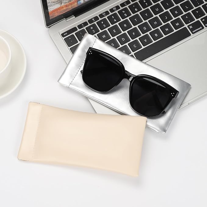 Sightor Sunglass Case, 2 Pcs Soft Eyeglass Cases for Women Portable Squeeze Top Leather Glasses Pouch