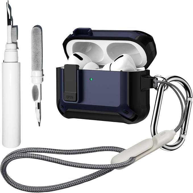 [4 in 1] Lock Case Compatible with AirPods Pro 3 with Keychain | Military Grade Armor Shockproof Rugged Shell Protective Cover for Women Men with Lanyard and Cleaning Pen Kit