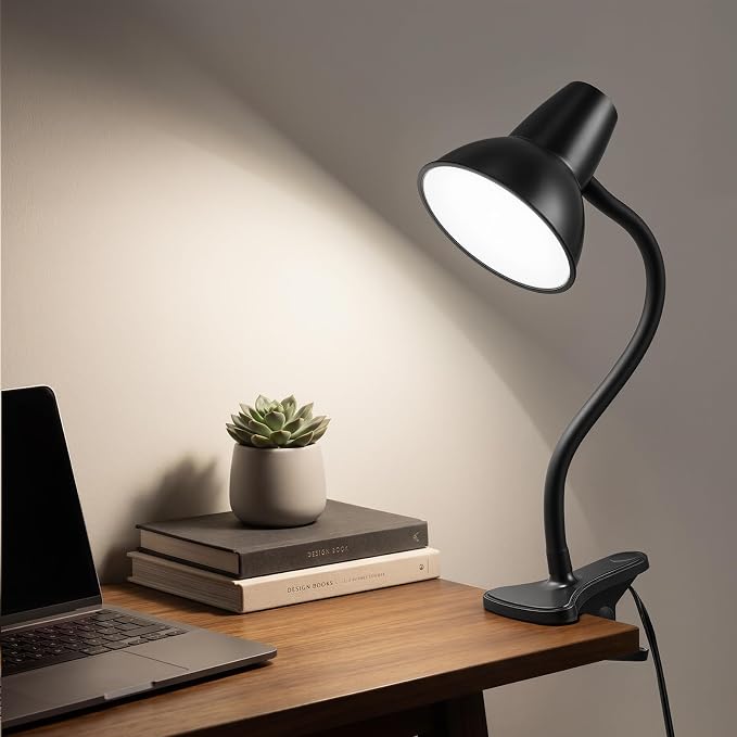 Clip On LED Desk Lamp, Flexible Arm, Eye-Caring Study Lamps for School Dorm | 4.5W Energy-Saving, Anti-tip Bedside Reading Light, Desk Lamps for College Dorm Room, Home Office, Modern Lamp with 1.6m Cord