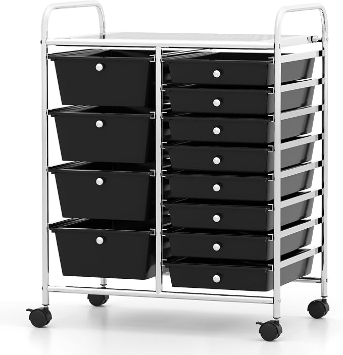 BECOMFORT 15-Drawer Rolling Cart with Drawers, Storage Cart on Wheels, Teacher Classroom Organizers with Metal Frame, Mobile Craft Cart for Tools