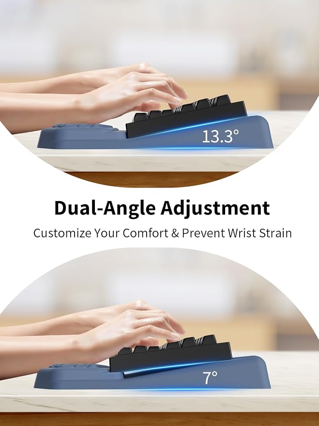 3-in-1 Ergonomic Keyboard Stand with Wrist Rest & Mouse Pad Set, Blue | Comfy Keyboard Riser Holder Soft Mousepad with Massage Design, Memory Foam and Non-Slip PU Base for Pain Relief