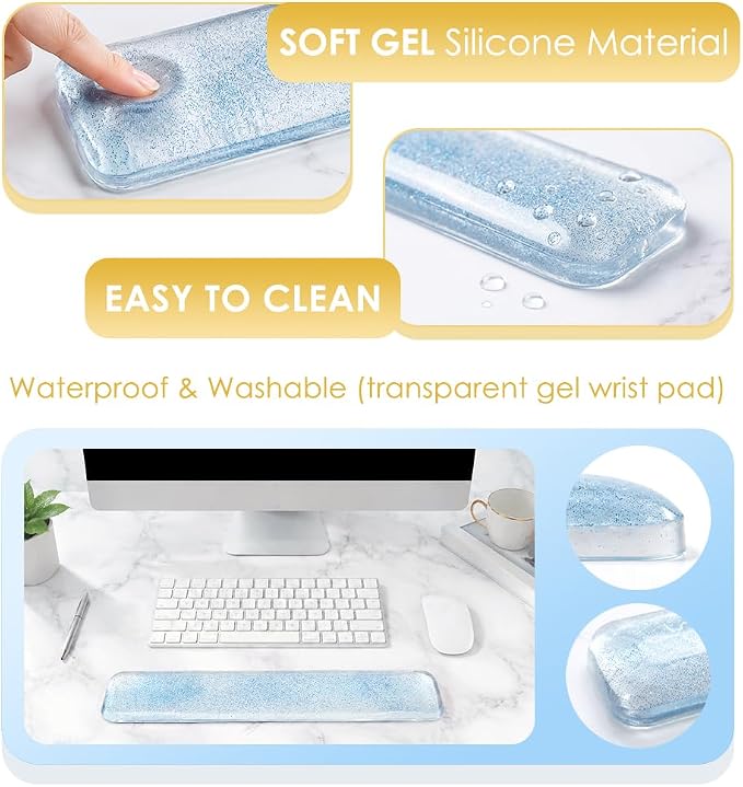 Wrist Rest Pad Comfortable Cool Silicone Cushion | Typing Hand Pain Relief Support Keyboard Pad with Gel-filled Magic Keyboard Other Keyboards Office & Home (Bright Blue)