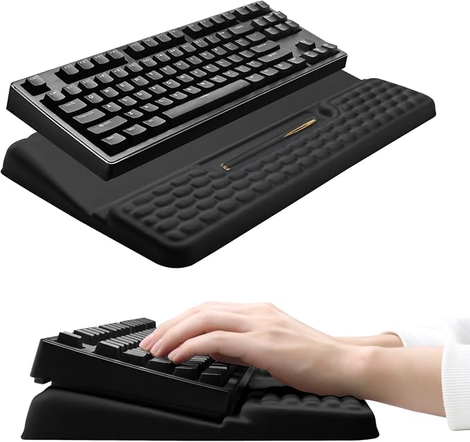 Ergonomic Keyboard Stand with Wrist Rest, Computer Wrist Support Pad | Comfy Tilted Keyboard Riser Holder Wrist Pad for Pain Relief, Soft Memory Foam Desk Cushion for Office Home