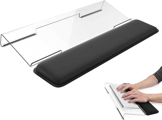 Laborio Computer Keyboard Wrist Rest, Keyboard Riser Stand for Desktop | Clear, Ergonomic Acrylic Keyboard Holder, Non-slip Wrist Pad, Pain Relief for Typing, Multiple Colors