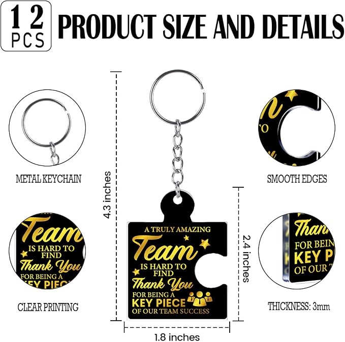 Team Appreciation Gifts Bulk Thank You Keychains for Coworkers | Gift Set for Employee, Staff, Teachers, Teamwork Puzzle Piece Keyring, Acrylic