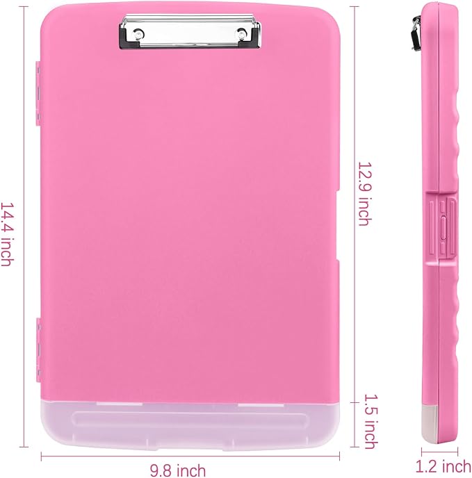 Meiikun Clipboard with Storage, Plastic Clipboards 8.5x11 with Pen Holder, High Capacity Nursing Clipboard Folder, Side Opening Storage Clip Board for Office Work Nurses Teachers (Pink)
