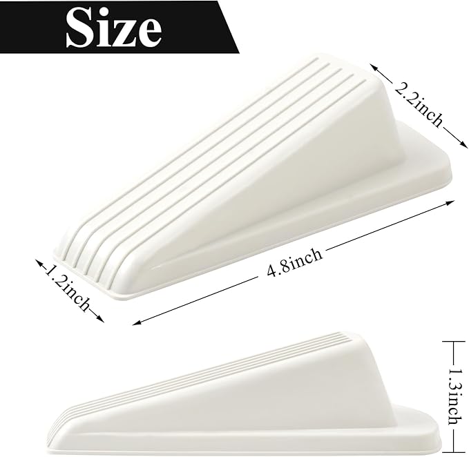 4 Pack Door Stoppers for Bottom of Door, White 4.8x2.2x1.3in Door Stops, Rubber Door Stopper Wedge, Sturdy Stackable Door Stops for Floor