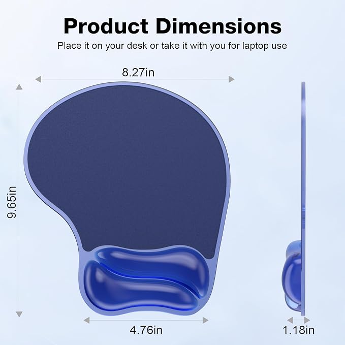 Gel Mouse Pad with Wrist Rest, Ergonomic for Laptop, Non-Slip Base | Cooling Gel Comfort, Soft Squishy Wrist Support, Easy to Clean, Non-Slip PU Base, for Office & Home Desk Blue
