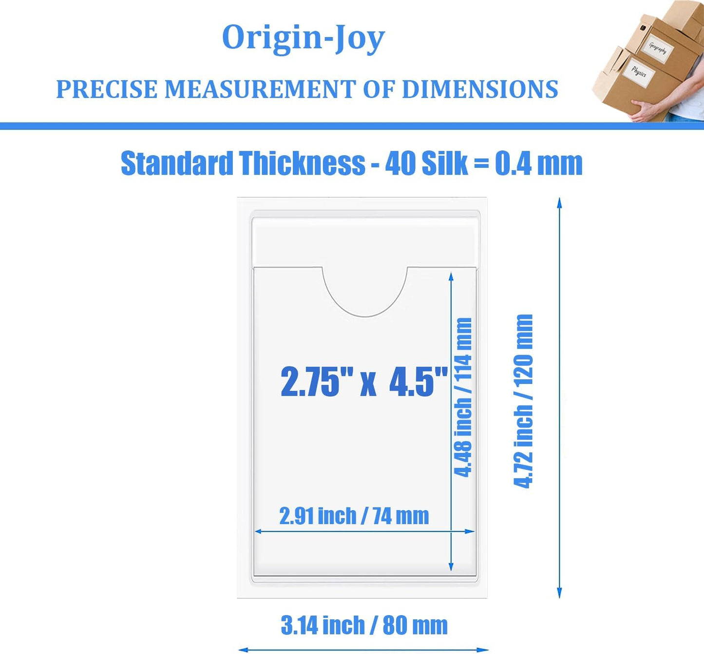 Origin-Joy 60 PCS Self Adhesive Index Card Pockets with Top Open, Clear Plastic Label Holder for Cards of Note, Library and Business, Adhesive Label Pockets & Card Holder (2.75 x 4.5 inch)