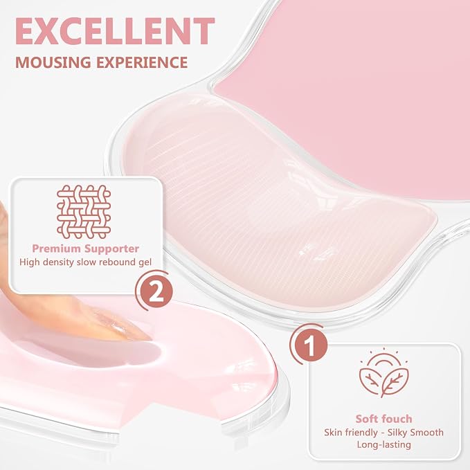 AKIT Ergonomic Mouse Pad with Wrist Rest&Keyboard Wrist Rest Set, Gel, Pink | Wrist Support for Computer Keyboard, Non-Slip PU Base, Pain Relief, Typing Comfort, Mousepad for Gaming, Office, Home
