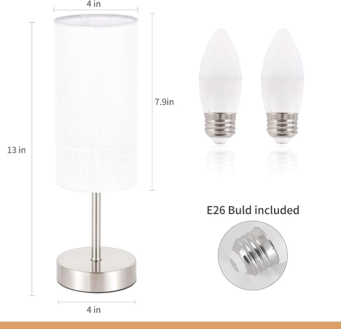 RISLG 2 Pack Small Table Lamp for Bedroom, Bedside Lamp for Nightstand, Minimalist Modern Desk Lamp with Linen Fabric Shade for Living Room, Office, Kids Room, Dorm, LED Bulb Included