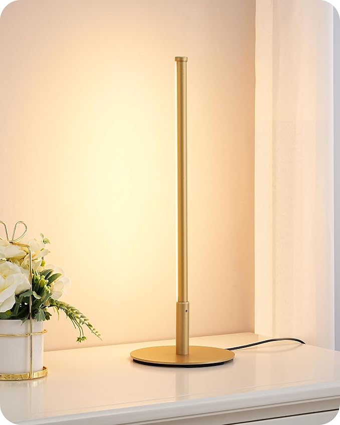 EDISHINE LED Table Lamp, Modern Dimmable Desk Lamps Metal Finish, Gold | 3 Color Temperature, 6W, Skinny Modern Minimalist Style for Bedroom, Living Room, Corner