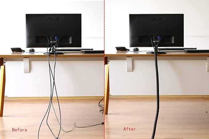 Alex Tech 25ft - 3/4 inch Cord Protector Wire Loom Tubing Cable Sleeve Split Sleeving For USB Cable Power Cord Audio Video Cable – Protect Cat From Chewing Cords - Black