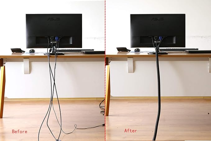 Alex Tech 10ft - 1/2 inch Cord Protector Wire Loom Tubing Cable Sleeve Split Sleeving For USB Cable Power Cord Audio Video Cable – Protect Cat From Chewing - Black