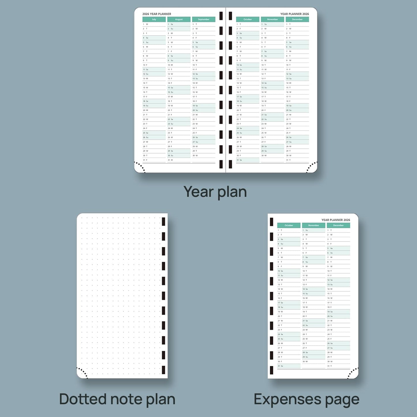 POPRUN 2026 Pocket Planner (Slim Size 3.5" x 6.5") Weekly and Monthly Calendar for Purse, with Hourly Time Slots, 100GSM Thick Paper, Spiral Soft Cover, Pen Holder - Green
