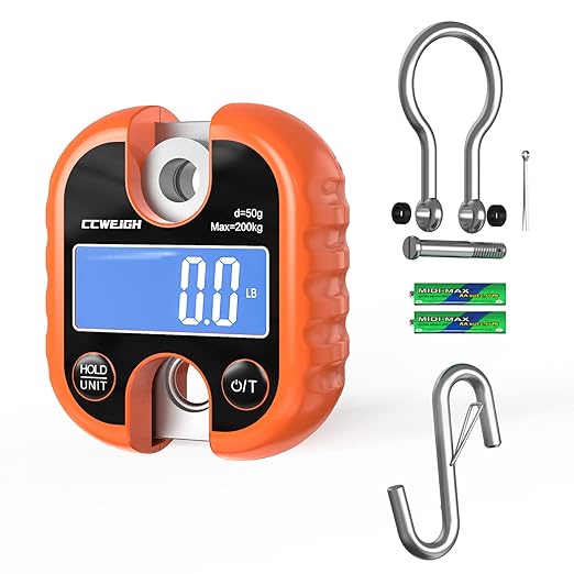Hanging Scale Handheld 440lb/200kg Crane Scale Luggage Scale,with ABS Plastic case & Big LCD Display, Portable Digital Mini Crane Scale Fishing Scale,for Gym,Hunting,Travelling