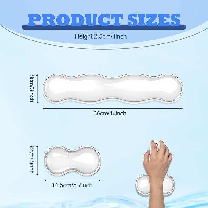 Silicone Gel Keyboard and Mouse Wrist Rest Set, Ergonomic Cool Non-Slip Pad for Typing Pain Relief, Comfort Support for Office Home Computer Laptop, White ﻿ ﻿