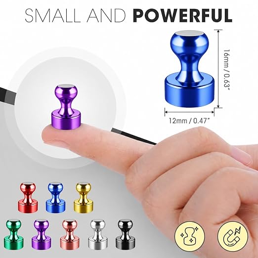 48 Pack Magnets for Whiteboard, Colorful Magnetic Push Pins | Whiteboard Magnets, Fridge Magnets, Small and Strong Push Pin Magnet, Sticky Note Holder for Office, School, Refrigerator