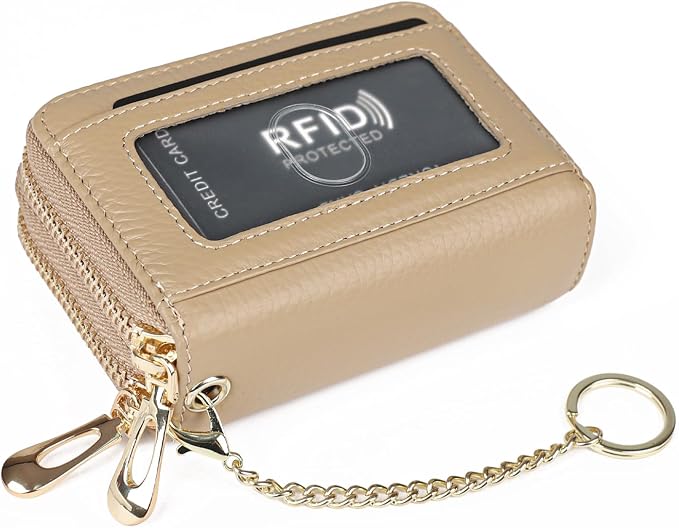imeetu RFID Credit Card Holder, Small Card Wallet Women, Leather Card Case | Genuine Leather Women's Card & id Cases, Change Coin Purse with Zipper Keychain id Window, 20 Colors & 3 Styles, Daily, Gifts