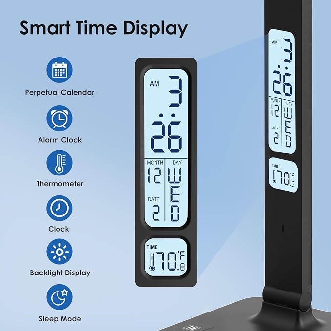 Infiway Desk Lamp with USB Charging Port: LED Stepless Dimmable Eye Caring Desk Light for Home Office - 1 Type-C, 1 USB-A Charging Port, 2 AC Power Outlets, Multiple Light Modes for Study and Bedroom