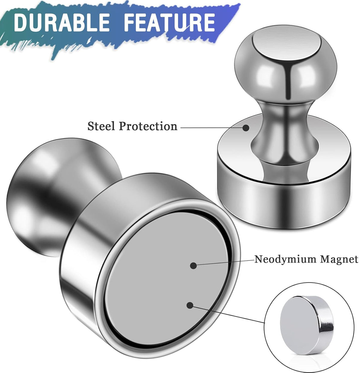 100 Pack Neodymium Fridge Magnets, Small Strong Magnets for Whiteboard, Push Pin Magnet, Refrigerator Magnets for Office, Kitchen, Adults, Home