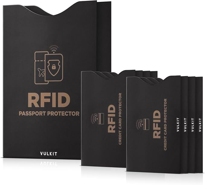 VULKIT RFID Blocking Sleeves 8 Pcs Credit Card Holders & 2 Passport Holders, Anti-Theft RFID Blocker Sets Travel Essentials Fits Bags & Purses