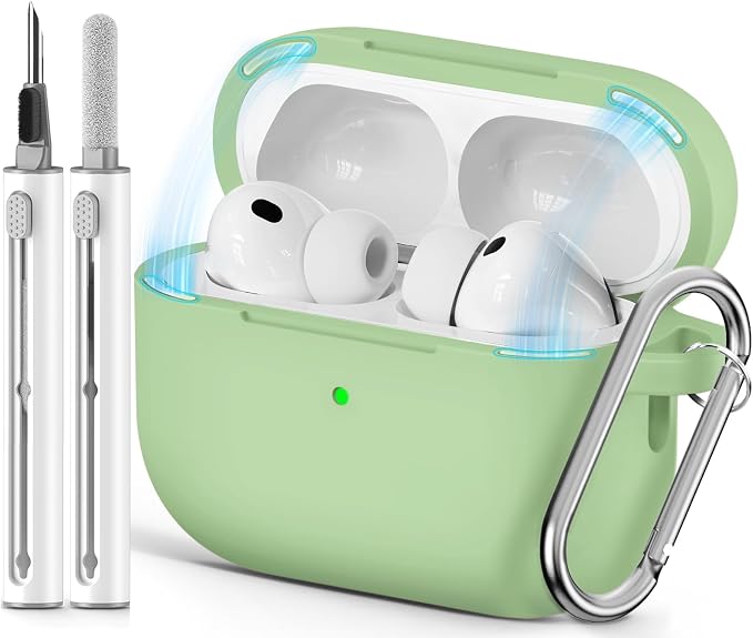 Ljusmicker for AirPods Pro 3 Case 2025 with Cleaner Kit,Magnetic Mint Green | Soft Silicone Protective Cover for Apple AirPod Pro 3rd Generation Case with Keychain for Women Men,Shockproof,Magnetic