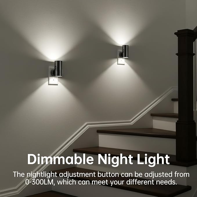 TSEXES LED Night Light Plug in, Modern Night Lights Plug into Wall, Dusk to Dawn Sensor, 5-300LM Adjustable Brightness,Daylight 5000K,Dimmable Night Lights for Hallway Bedroom Stairway, 2 Pack
