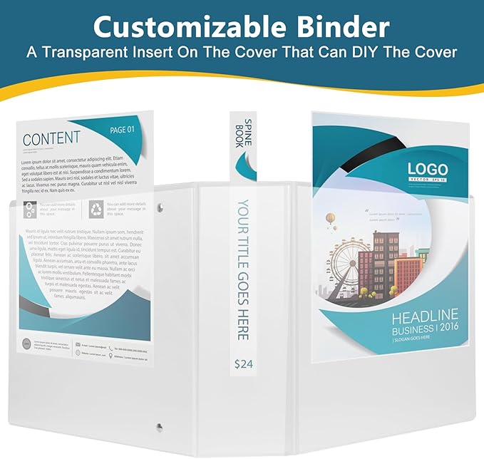 CIXILDTS 3-Inch 3 Ring Binder, Standard 3" Slant-D Ring Binder Fit Letter Size Paper, Presentation View Binders, White, 2-Pack