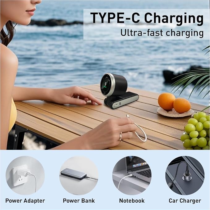 Portable Handheld Turbo Fan 3-in-1, Battery Operated with 5-Speed, 20H Runtime, Air Turbo Tech Cooling for Outdoor, Travel, Office, Rechargeable Personal Fans (Black)