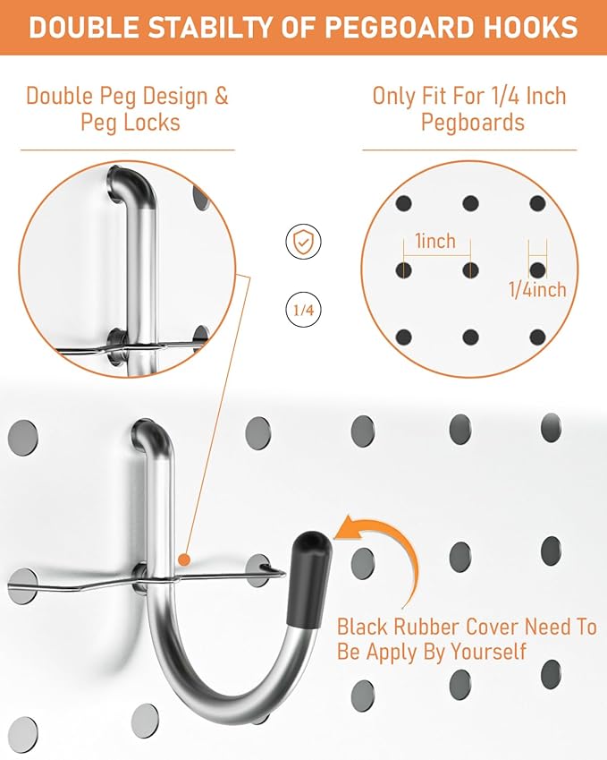 INCLY 170PCS 1/4 Inch Pegboard Hooks Kit with Bins & Peg Locks | Extra Thick Heavy Duty, Peg Board Organizer Accessories Assortment, For 1/4" Pegboard Hanging Tools Garage Wall Attachment