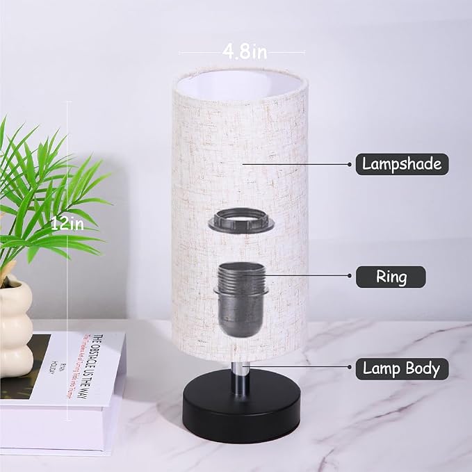 Bedside Table Lamps, Table Lamp for Bedroom, Lamps for Night Stands with Linen Lampshades, Small Table Lamp for Living Room, Office (Bulb Excluded)