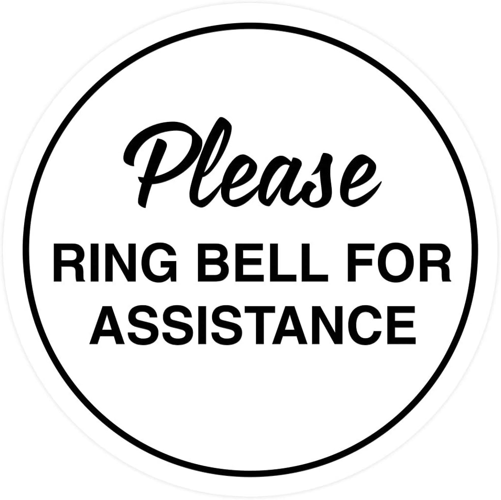 Signs ByLITA Circle Please Ring Bell For Assistance Wall or Door Sign | Easy Installation | Front Desk Reception Sign (White) - Small (1 Pack)