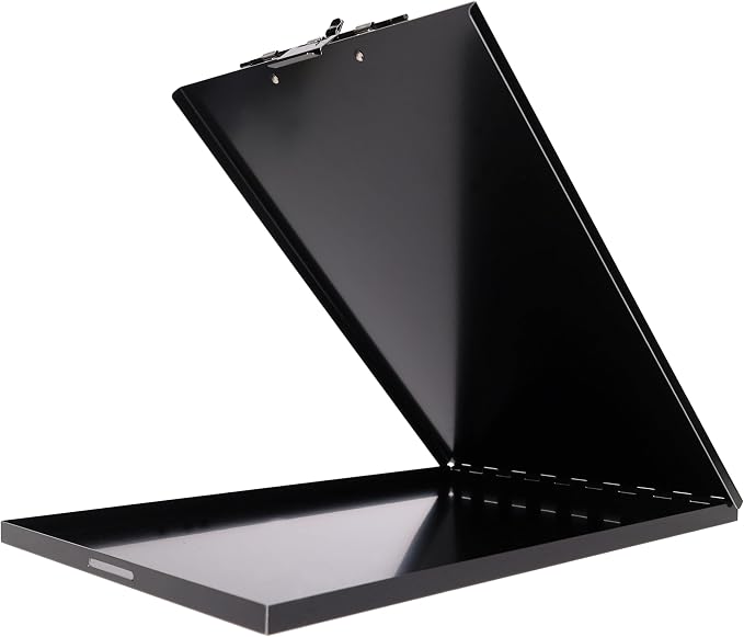 Saunders Slim Metal Clipboard with Storage, Heavy Duty Aluminum Form Holder for Nursing & Contractors, Letter Size Paper Organizer Box with Secure Locking Latch, Made in USA, Black