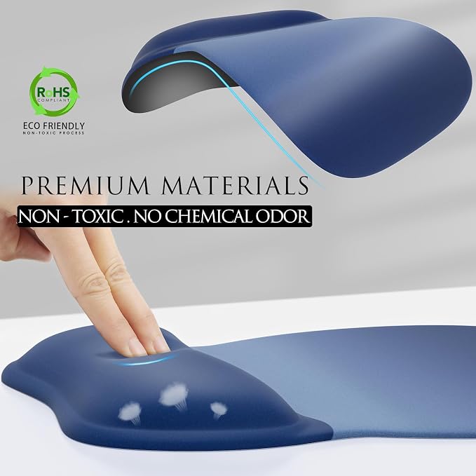 MROCO Ergonomic Mouse Pad with Gel Wrist Rest, 9.4 x 8.1 in, Blue Gradient | Ergonomic Shape Design, Multiple Pattern Options, Gel Wrist Comfort, Smooth Lycra Surface, Non-Slip PU Base