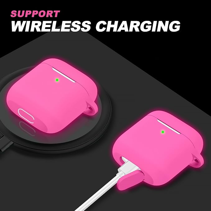 for AirPods Case Cover, Come with Cleaner Kit, Soft Silicone Protective Cover with Buckle, Compatible with Apple AirPods 2nd 1st Generation Charging Case, Front LED Visible, Luminous Pink