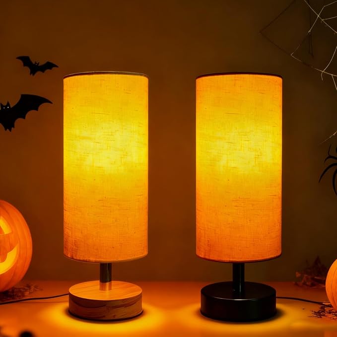 Bedside Table Lamps, Table Lamp for Bedroom, Lamps for Night Stands with Linen Lampshades, Small Table Lamp for Living Room, Office (Bulb Excluded)