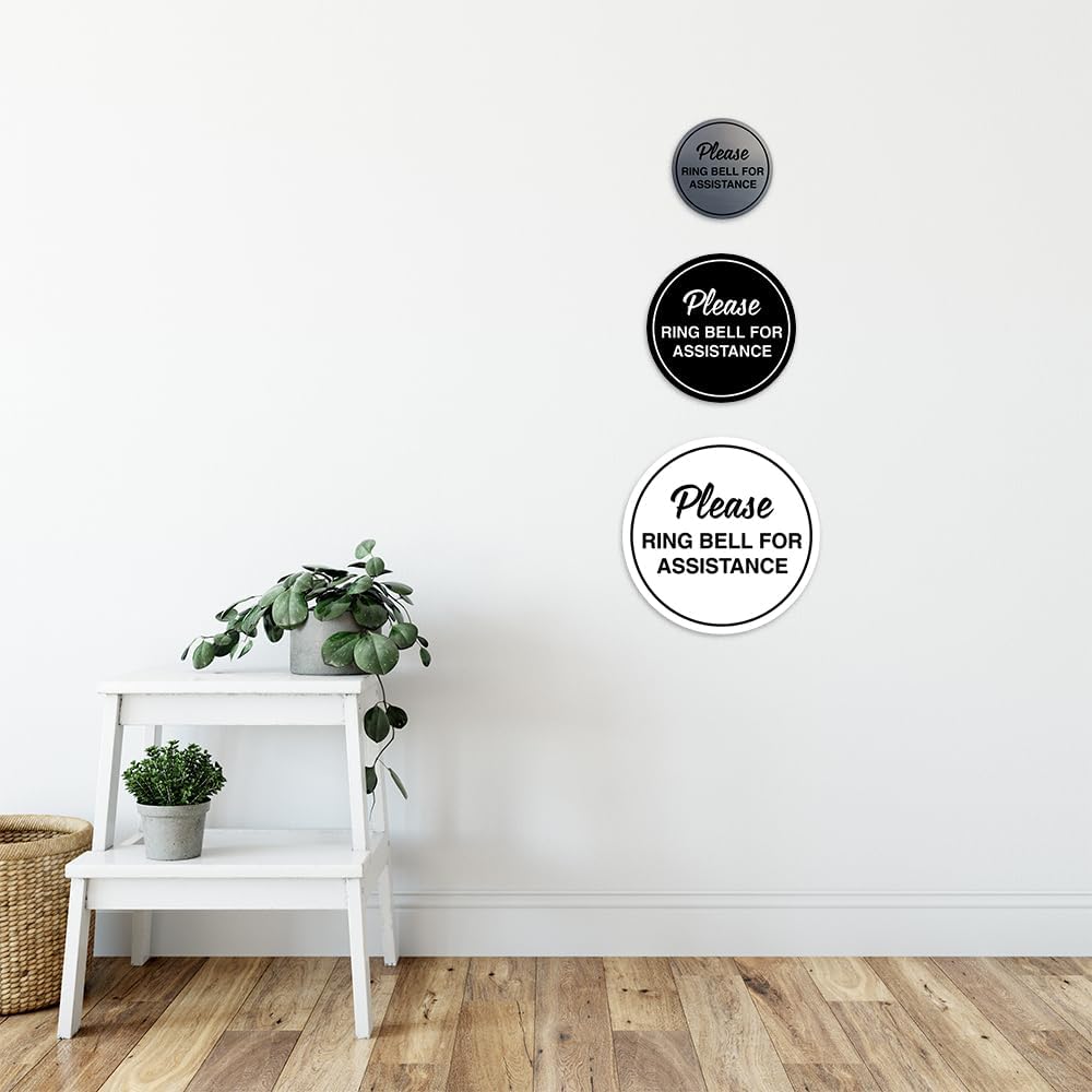 Signs ByLITA Circle Please Ring Bell For Assistance Wall or Door Sign | Easy Installation | Front Desk Reception Sign (Light Grey/Burgundy) - X-large (2 Pack)