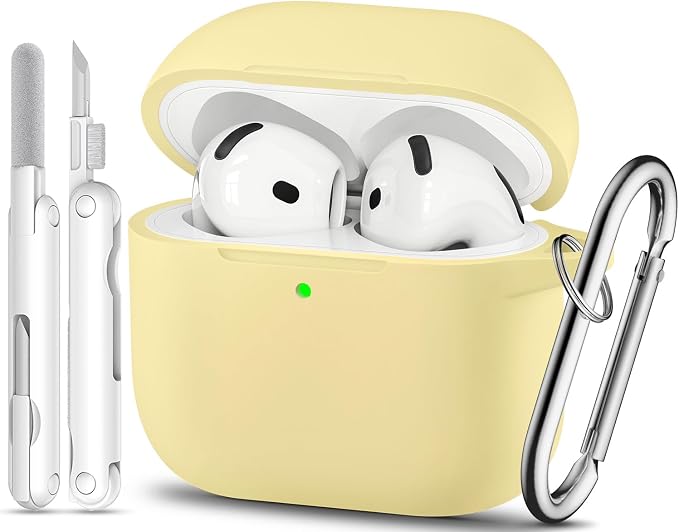 for AirPods 4 Case, TNSNK Silicone AirPod 4 Case Cover Compatible with Apple Airpods 4th Gen, Shockproof Protective Cases for Women Girly with Cleaner Kit and Keychain, Front LED Visible