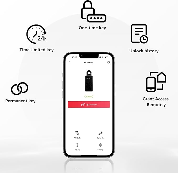 WiFi Lock Box for Outside with Gateway, Remotely Control Smart Key Lock Box, Wireless Lock Box for House Key, Door Handle & Wall Mount Sturdy Alloy Lockbox IP66 Waterproof