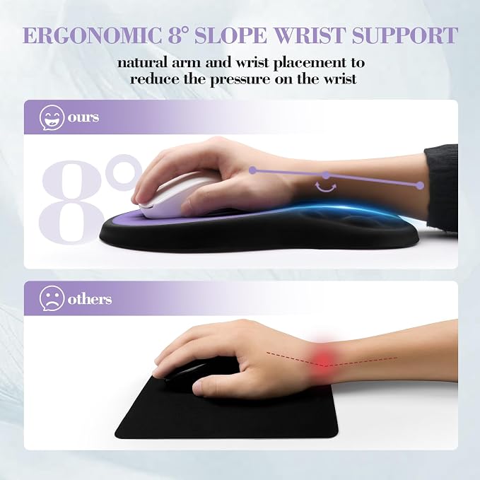 Wrist Rest for Computer Keyboard and Mouse Pad Set with Massage Design | Ergonomic Memory Foam Wrist Support Mouse Pad for Pain Relief,Easy Typing,Desk Wrist Pad for Office Home(2-in-1 Black+Purple)