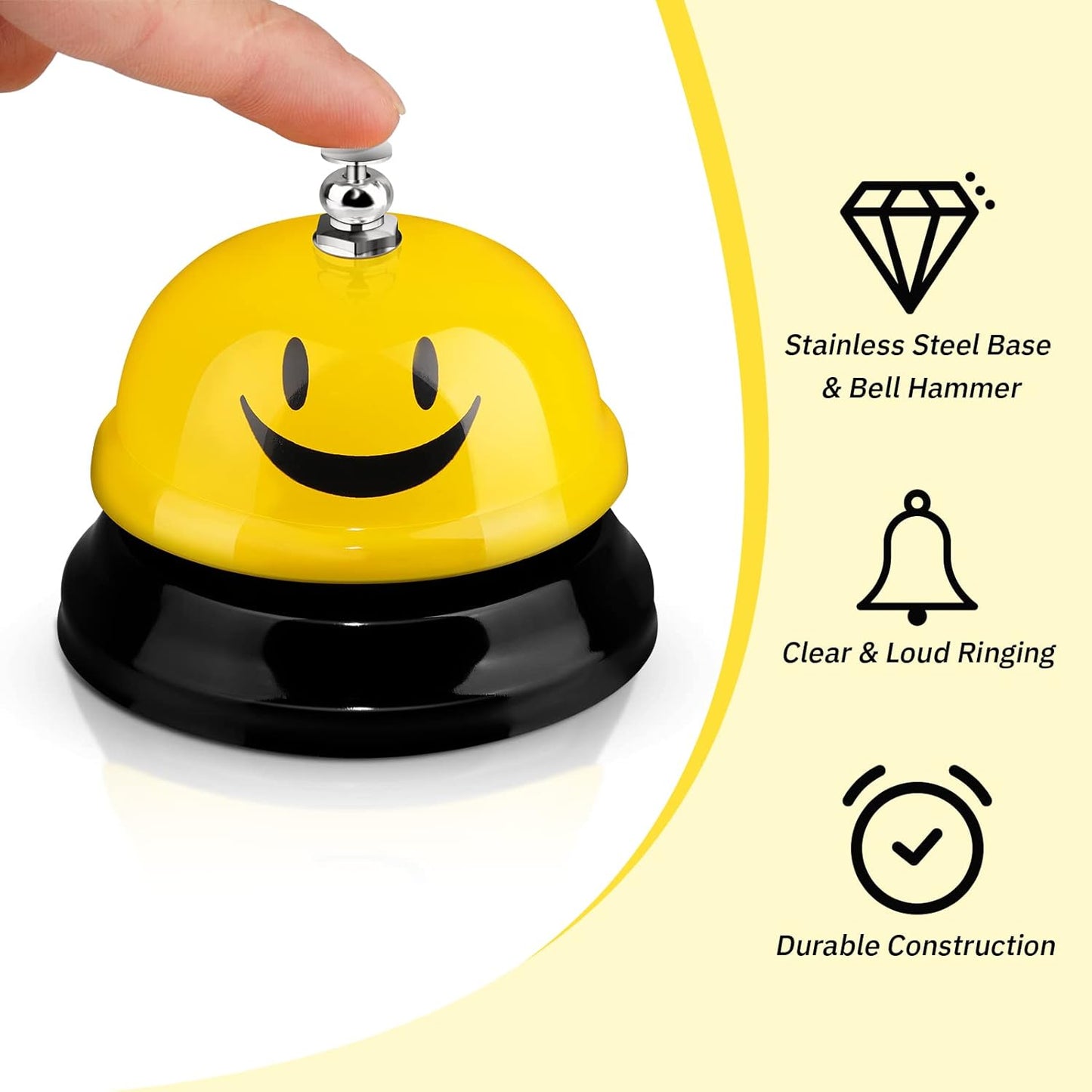 Tudomro 6 Pcs Call Service Dinner Bell for Desk Classroom Metal Smile Face Bell 3 Inch Diameter Anti Rust for Hotel Restaurant Office School Kitchen Bar(Plain Color)