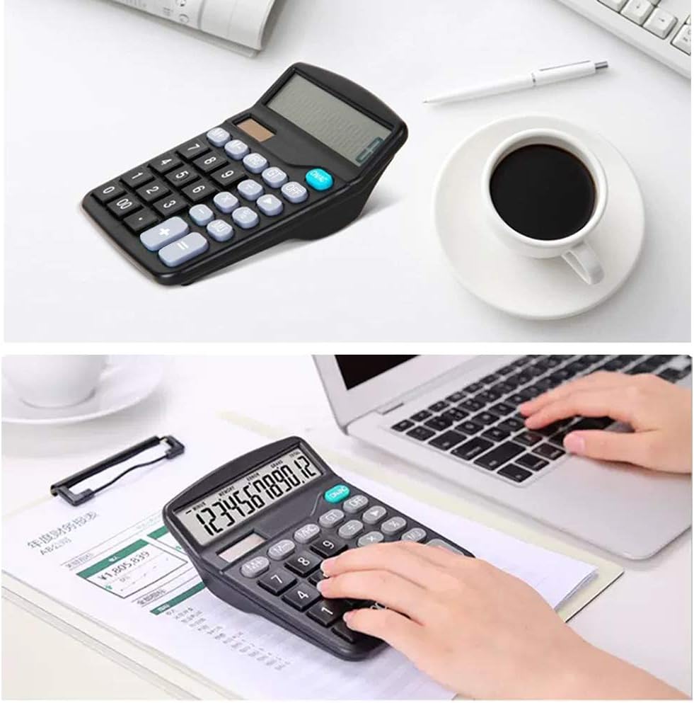 5 Pack Calculators Large Display for Desk, Solar Calculator, Basic 12 Digit Big Button Office Calculator(Black)(AA Battery Included)